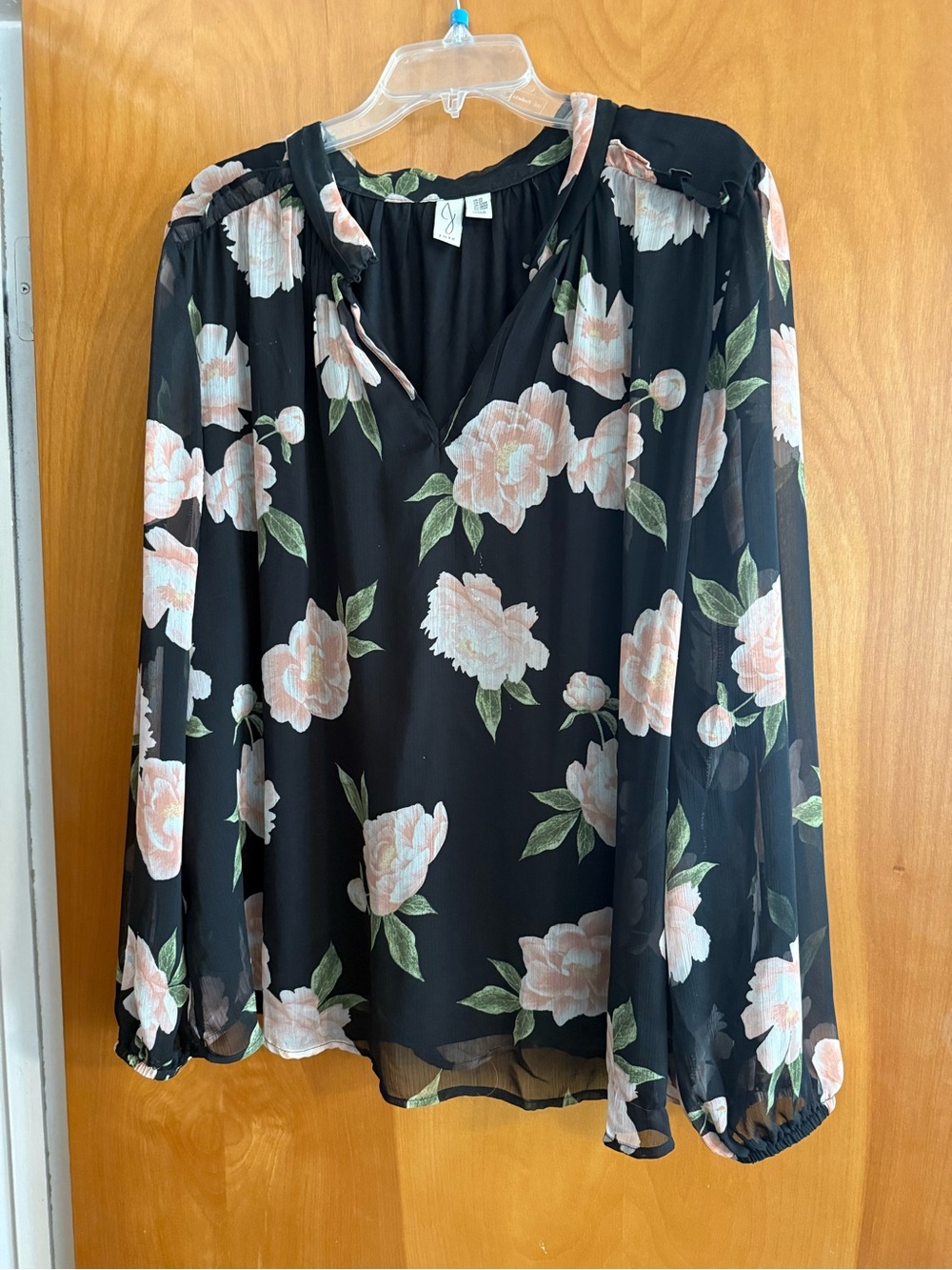 Joie Black Blush Floral V-Neck Long Sleeve Blouse